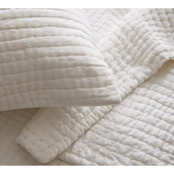 Quince Silk Pick Stitch Sham Set of 2 20x26 Ivory Standard White Cotton Bedding - Picture 9 of 9